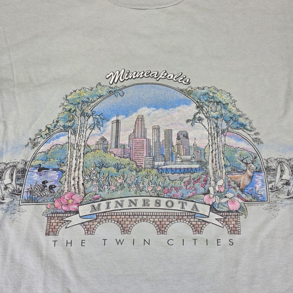 Vintage Anvil Minnesota Twin Cities Mens Size‎ 2XL AOP Single Stitch T-Shirt